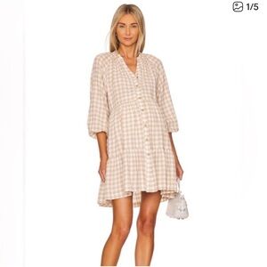 HATCH - The Aurora Tan and Ivory Gingham Maternity Dress